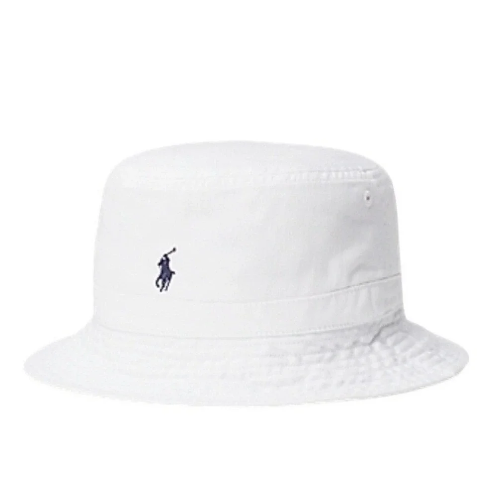 Polo Ralph Lauren Kids White Cotton Twill Bucket Hat Navy Pony Logo 2T-4T Unisex